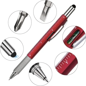 Pix multifunctional 6 in 1, rigla, 2 surubelnite, touchscreen, nivela cu bula, metal - Rosu - Img 4