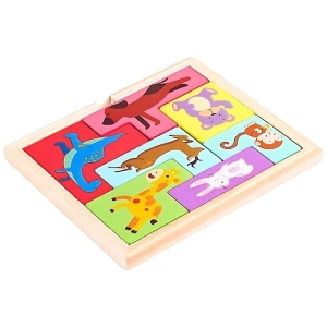 Puzzle 3D pentru copii, tip tetris, model animale, educativ, lemn, 7 piese, 16 x 13.5 x 1 cm, multicolor, +4 ani - Img 5