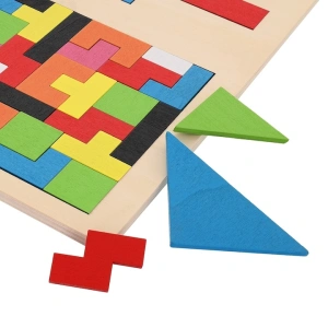 Puzzle Montessori multicolor 37 piese din lemn, 3D, joc educativ 3 in 1 pentru dezvoltarea logicii, creativitatii si coordonarii, 3 ani+ - Img 8