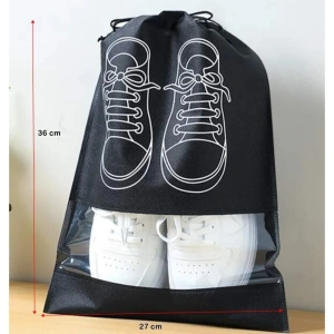 Sac pentru depozitare incaltaminte, material textil, protectie anti-praf, reutilizabil, compatibil masina de spalat, 27 x 36 cm, negru - Img 6