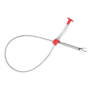 Sarpe pentru desfundat tevi, cu carlig, flexibil, metal/plastic, multifunctional, lungime 60 cm, rosu