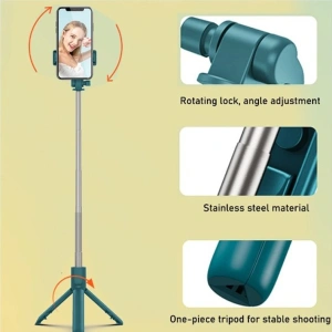 Selfie stick 3 in 1, brat extensibil, trepied, telecomanda bluetooth, rotire 360 grade - Negru - Img 9