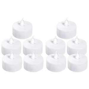 Set 10 lumanari decorative LED albe 3.7 x 3.8 cm, lumina galbena, flacara din plastic transparent, baterii AG4 incluse, pentru petreceri si decor interior