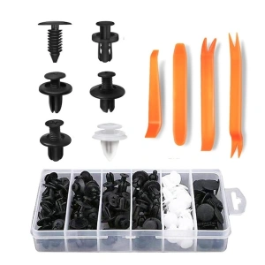 Set 100 cleme auto universale pentru caroserie, dimensiuni multiple, cu 4 unelte de indepartare, pentru bara, aripi, usi si panouri