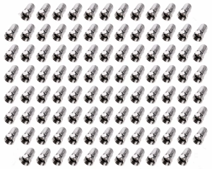 Set 100 conectori F HQ 6.6 mm cu garnitura, mufe metalice pentru cablu coaxial RG6, montaj prin infiletare, compatibile TV digital, satelit, CATV, internet si CCTV
