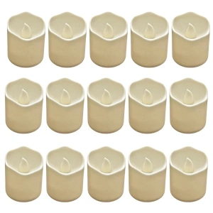 Set 15 lumanari decorative LED ivoire 3.9 x 3.6 cm, lumina galbena efect flacara, 30 baterii LR1130 AG10 incluse, decor ambiental pentru casa, sarbatori si evenimente