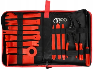 Set 19 unelte pentru demontare tapiterie auto, extractoare clipsuri si conectori, din nylon si metal, cu husa pentru depozitare - Img 2
