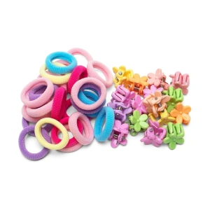 Set 2 cutii accesorii par cu elastic 2 cm, elastic spiralat, elastic subtire si 10 cleme flori multicolor - Img 5