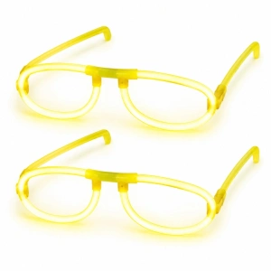 Set 2 ochelari decorativi fluorescenti pentru petreceri si festivaluri, design rotund, accesorii luminoase din plastic, galben