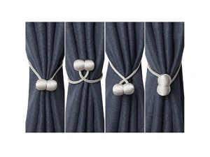 Set 2 prinderi magnetice pentru perdele si draperii, snur textil impletit, 44 cm, gri argintiu, accesoriu decorativ modern - Img 9