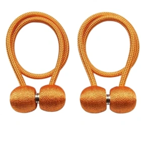 Set 2 prinderi magnetice pentru perdele, snur impletit rezistent, 44 cm, portocaliu auriu - Img 6