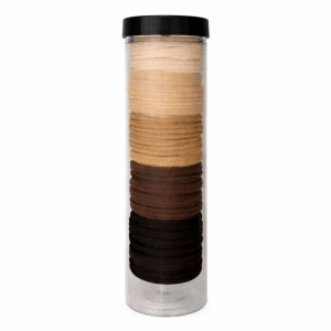 Set 20 elastice par textile 4.5 cm, culori crem, bej, camel, maro, maro inchis, cu tub depozitare transparent