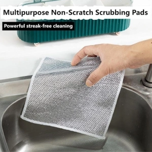 Set 20 lavete abrazive care nu zgarie, reutilizabile, pentru curatarea grasimii, murdariei si legumelor, uscare rapida, poliester, 20 x 20 cm, argintiu - Img 4