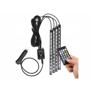 Set 4 benzi LED RGB pentru iluminarea interioara a masinii, cu telecomanda, 8 culori, 12 LED-uri pe banda - efecte luminoase ambientale - Img 8