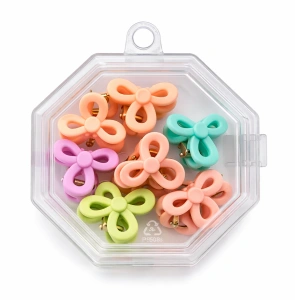 Set 8 cleme par fundita 1.5 cm pentru copii, plastic colorat, cutie hexagonala depozitare accesorii par fetite - Img 4