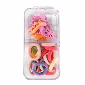 Set accesorii par 18 elastice 1.5 cm si 5 cleme model fluturas 3 cm, multicolor - Img 2