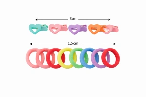 Set accesorii par 18 elastice si 5 cleme forma inimioara, multicolor, cutie organizator - Img 3