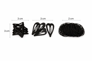 Set accesorii par negre, 30 elastice textile, 3 cleme steluta, 3 cleme inimioara, organizator inclus - Img 4