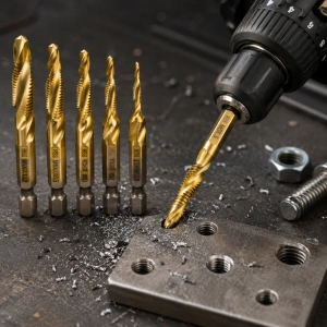 Set burghie cu tarod HSS TiN auriu M3 - M10, 6 buc, HEX 6.35 mm, pentru gaurire, filetare si debavurare in metal, aluminiu, plastic si lemn - Img 2