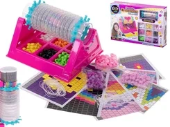 Set creativ pentru bratari cu margele, roz, razboi de tesut rotativ, accesorii complete si sabloane, kit handmade pentru copii 5+ ani - Img 9