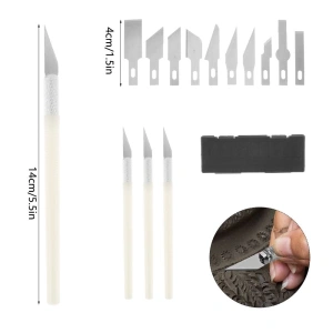 Set cutite modelare de precizie, 13 lame metalice, 3 manere, etui magnetic, pentru decupaj si lucrari fine - Img 8