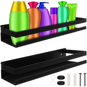 Set de 2 Rafturi pentru baie si bucatarie, otel inoxidabil, etajera universala, 50 x 10.5 x 6 cm, negru - Img 8