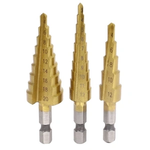 Set de burghie conice, 3 dimensiuni diferite 20-4 / 12-3 / 12-4 mm, otel HSS cu acoperire din titan - precizie, durabilitate si performanta profesionala - Img 2