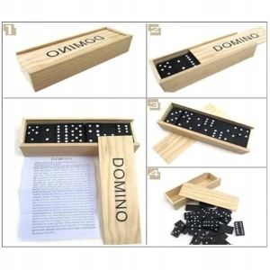 Set domino din lemn, 28 piese, 14.5x5x2.8 cm - Negru - Img 3