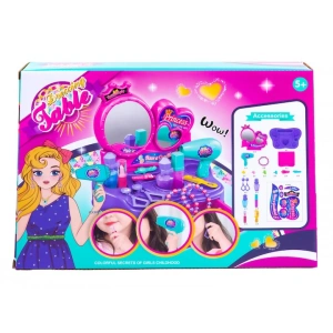 Set masuta de toaleta pentru copii, uscator, parfum, bijuterii, plastic, multicolor, 34 x 24 x 5.5 cm - Img 2