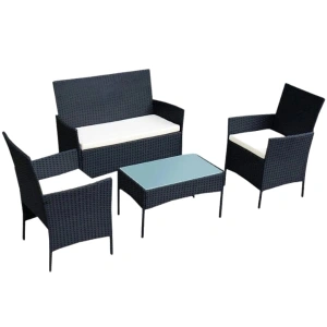 Set mobilier gradina 4 piese,fotolii,canapea,masuta - Negru