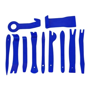Set profesional 11 chei extractoare pentru demontarea tapiteriei auto si a radioului, material plastic rezistent, 11 piese, culoare albastra