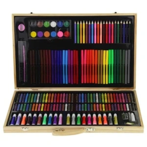 Set,trusa completa pentru copii,desenat,colorat si pictat,180 piese,trusa din lemn - Multicolor