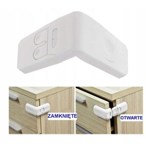 Siguranta pentru copii, sistem blocare unghiular, adeziv, pentru sertare si dulapuri, din plastic, alb, 7x7x4 cm - Img 4