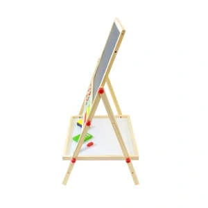 Tabla magnetica de scris pentru copii cu 2 fete,ceas,crete,marker,burete,inaltime totala 67 cm - Img 2
