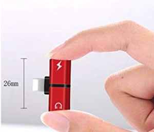 Adaptor Lightning 2 in 1, rosu, splitter pentru incarcare si casti audio, conector dual compact pentru telefon, utilizare simultana audio si alimentare - Img 4