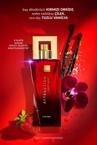 Apă de parfum Avon Attraction Instinct 50 ml - parfum floral-fructat lemnos pentru femei, cu note de căpșuni, orhidee roșie și vanilie sărată, ideal pentru seară și ocazii speciale - Img 2