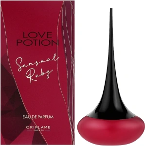 Apa de parfum Love Potion Sensual Ruby Oriflame 50 ml, parfum floral gurmand seducator cu ciocolata rubinie si fructe rosii
