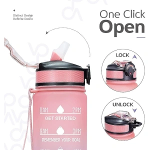 Bidon de apa 1L pentru fitness, sport, cu mesaje motivationale, BPA-Free, Non-Toxic, din Tritan - roz, albastru - Img 5