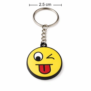 Breloc chei emoticon haios cu limba scoasa, metalic, galben, 9.8 x 3.8 cm, inel 2.6 cm, accesoriu decorativ - Img 2