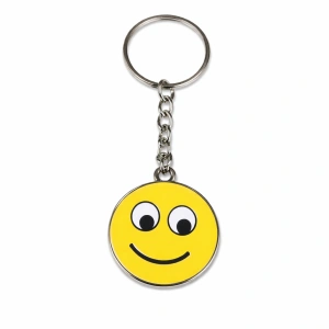 Breloc chei emoticon zambitor simplu, metalic, galben, 9.8 x 3.8 cm, inel 2.6 cm, accesoriu decorativ - Img 1