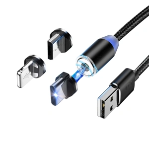 Cablu 3in1 cu 3 capete Magnetice, incarcare rapida, 120 cm - Negru - Img 3