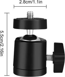 Cap sferic mini rotativ 360 grade cu prindere 1/4 pentru trepied, suport aluminiu pentru lumina LED, microfon, camera video si telefon - Img 3