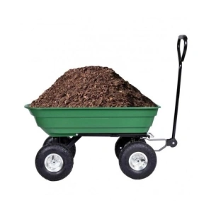 Carucior basculabil de curte,gradina,cadru metalic si cuva din material rezistent,sarcina maxima 250 kg - Verde - Img 6