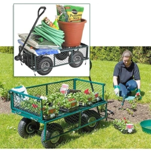 Carucior de gradina cu laterale rabatabile sarcina max 250 kg + husa textil - Img 5