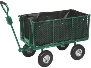Carucior de gradina rabatabil, cadru metalic, roti pneumatice, husa textil, sarcina maxima 300 Kg, Verde - Img 1
