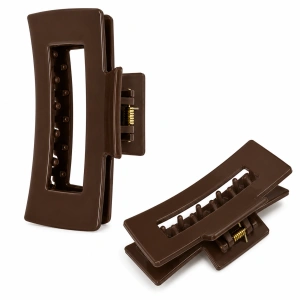 Clama de par maro inchis 10.3 x 5 cm, cleste robust din plastic rigid, fixare rapida pentru par lung, des si voluminos - Img 4