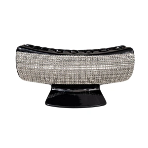 Clema par eleganta neagra cu cristale maro stralucitoare, model geometric lat, prindere puternica, arc metalic rezistent - Img 1