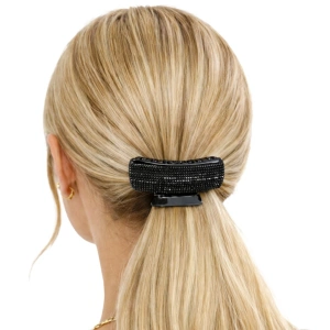 Clema par eleganta neagra cu cristale stralucitoare, model lat, prindere puternica, arc metalic rezistent, pentru coafuri sofisticate - Img 3