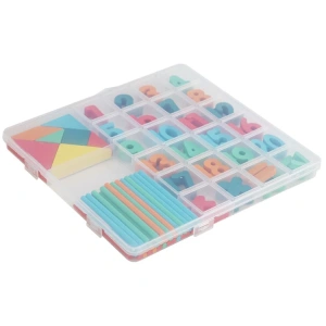 Cutie de invatare pentru copii, cifre, adunare, scadere, betisoare si forme geometrice, din lemn - Multicolor - Img 10