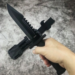 Cutit vanatoare tactic militar cu teaca multifunctionala, otel 420J2, lama fixa 31 cm, ascutitor, amnar si fluier incluse - Img 6